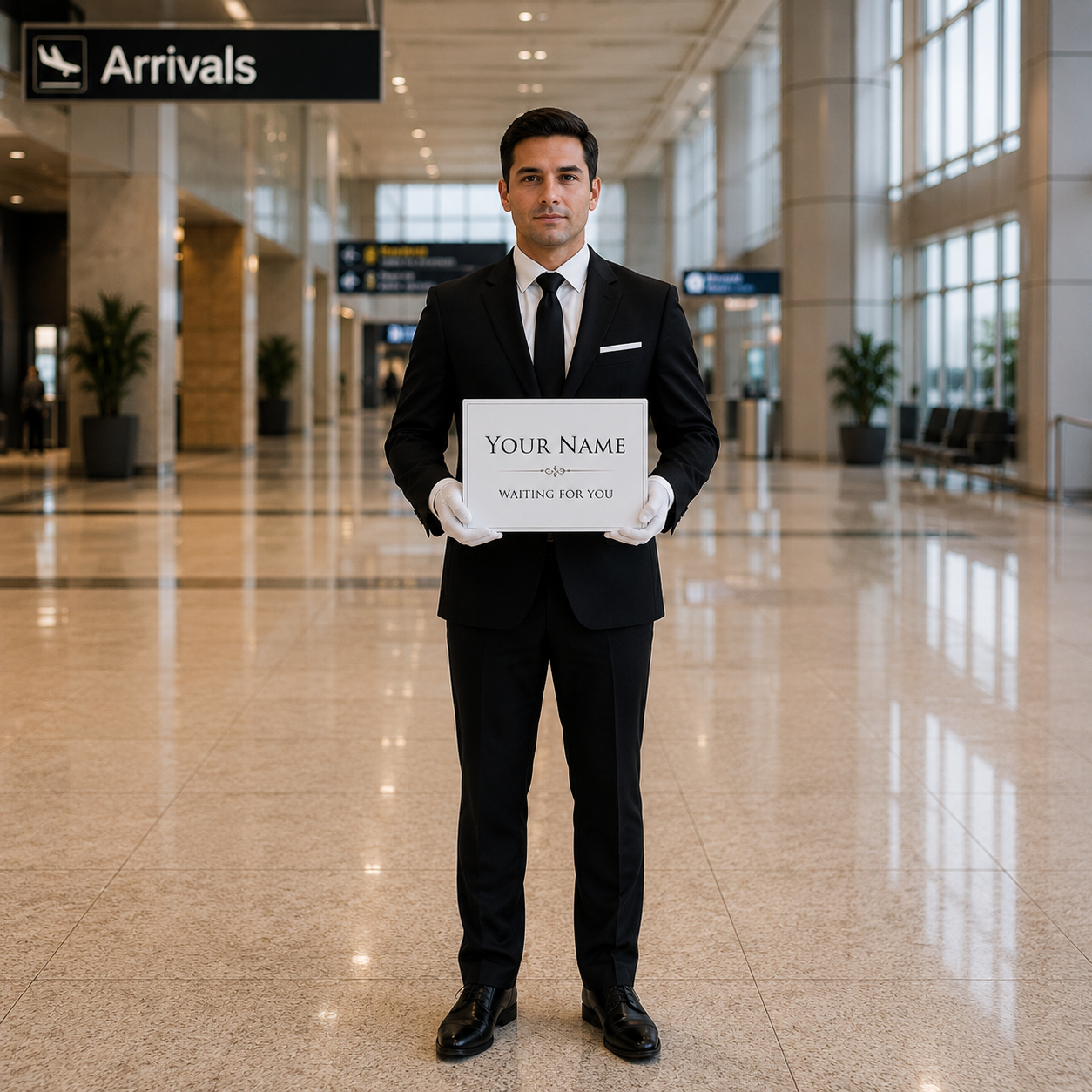 Driver holding a name sign at arrivals